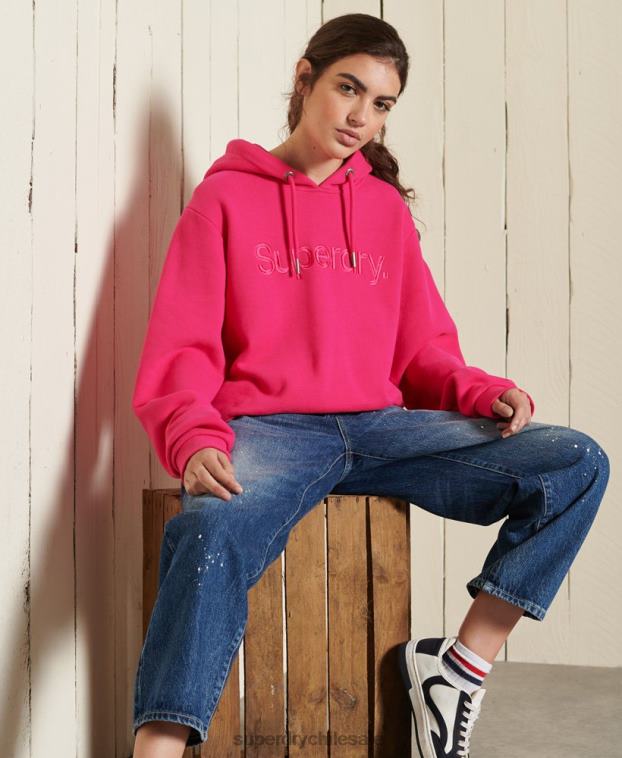 mujer Superdry rosa sudadera con capucha y logo central 2R68Z5994