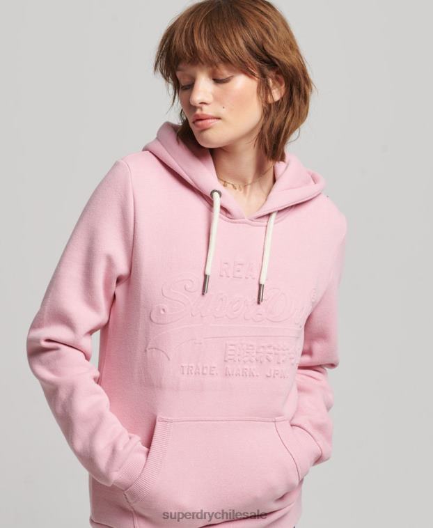 mujer Superdry rosa sudadera con capucha y logo gráfico en relieve 2R68Z3338