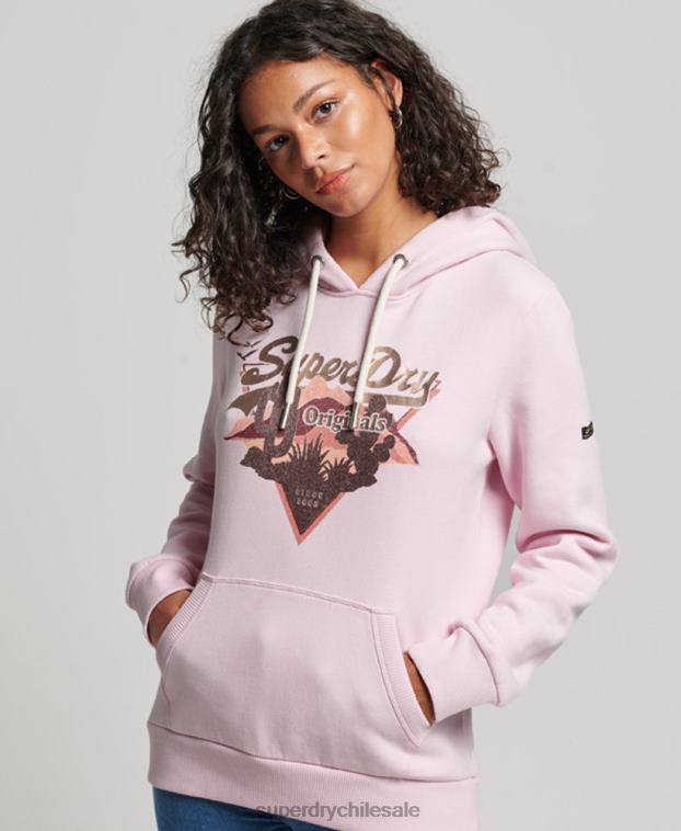 mujer Superdry rosa sudadera con capucha y logo vintage 2R68Z2219