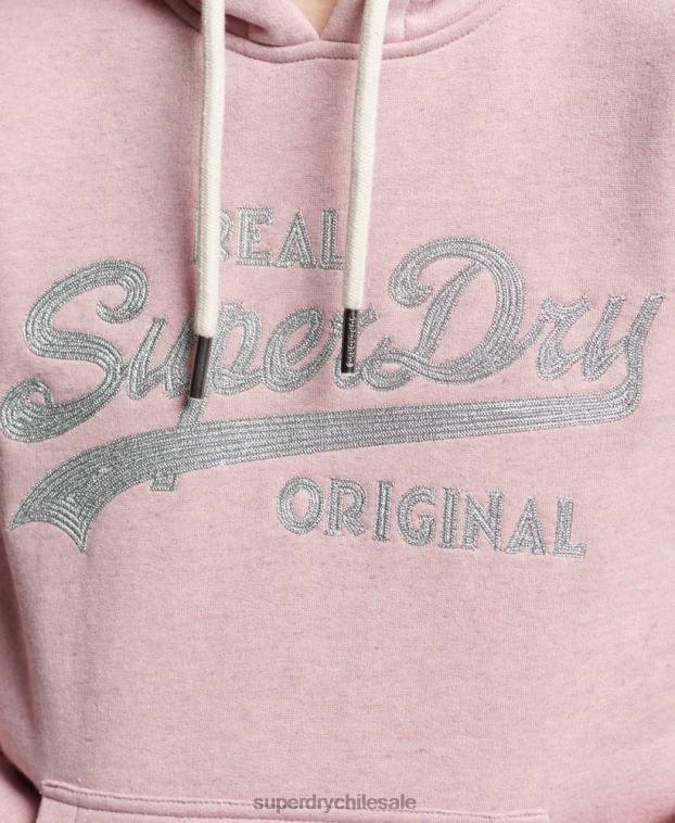 mujer Superdry rosa sudadera con capucha y logo vintage 2R68Z2276
