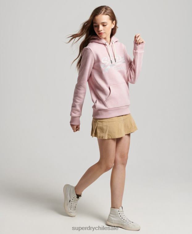 mujer Superdry rosa sudadera con capucha y logo vintage 2R68Z2276