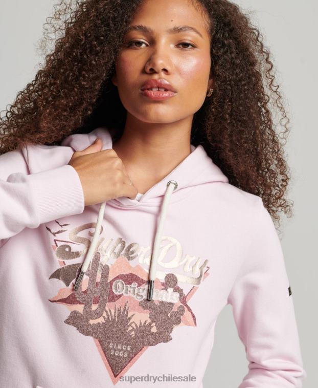 mujer Superdry rosa sudadera con capucha y logo vintage 2R68Z3292