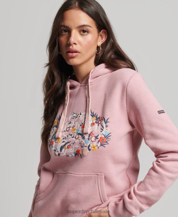 mujer Superdry rosa sudadera con capucha y motivo floral 2R68Z3426