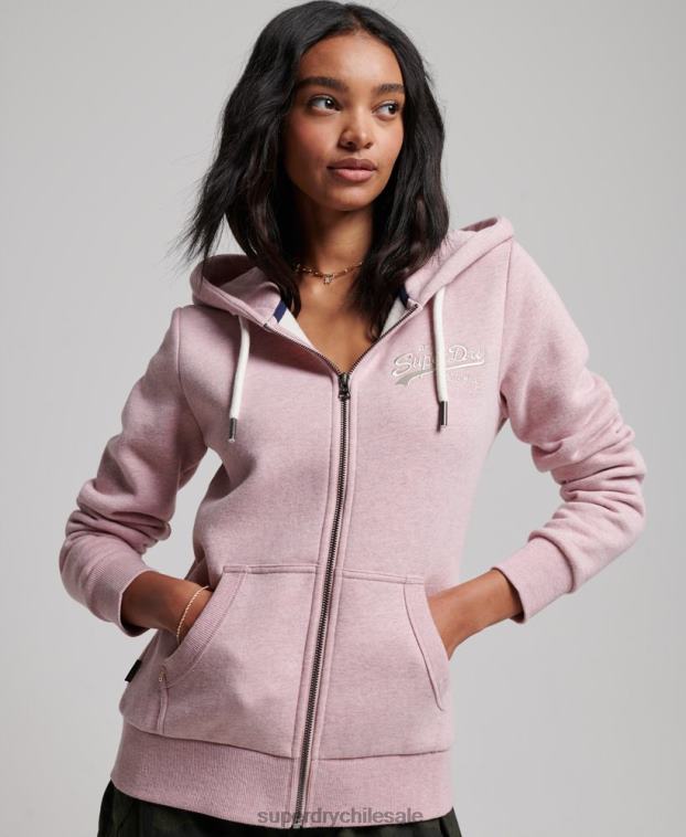 mujer Superdry rosa sudadera con cremallera y logo vintage 2R68Z2239