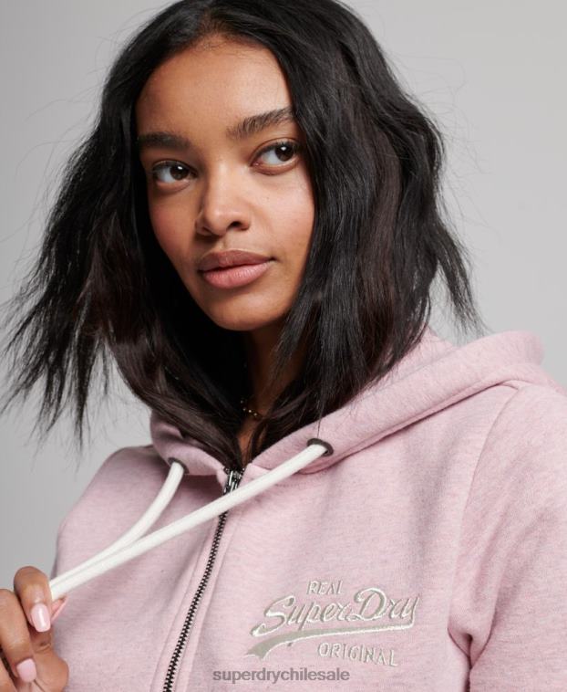 mujer Superdry rosa sudadera con cremallera y logo vintage 2R68Z2239