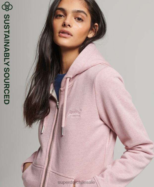 mujer Superdry rosa sudadera con cremallera y logo vintage de algodón orgánico 2R68Z5763