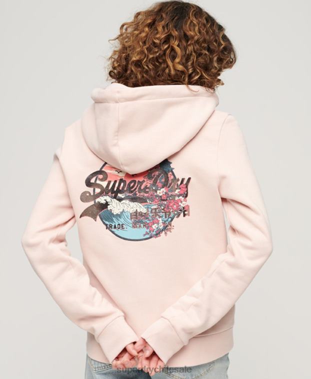 mujer Superdry rosa sudadera con cremallera y logo vintage japonés 2R68Z3287