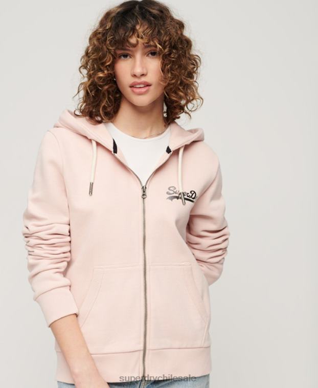 mujer Superdry rosa sudadera con cremallera y logo vintage japonés 2R68Z3287