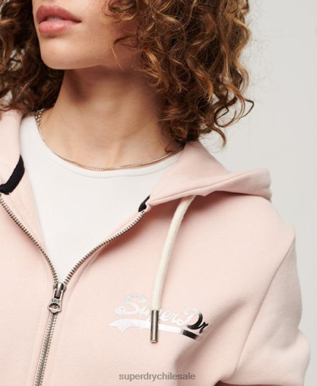 mujer Superdry rosa sudadera con cremallera y logo vintage japonés 2R68Z3287