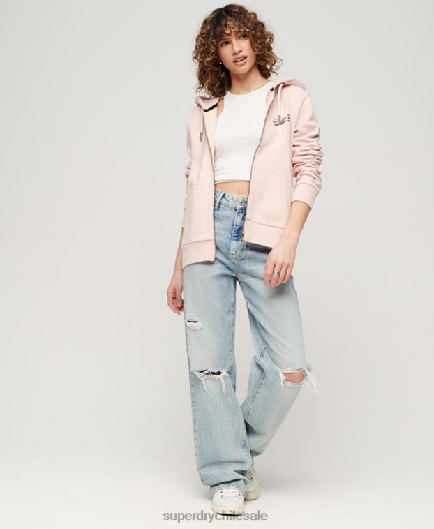 mujer Superdry rosa sudadera con cremallera y logo vintage japonés 2R68Z3287