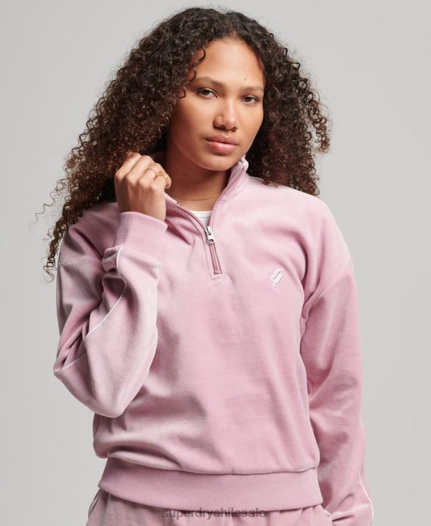 mujer Superdry rosa sudadera con cuello henley de terciopelo 2R68Z3361