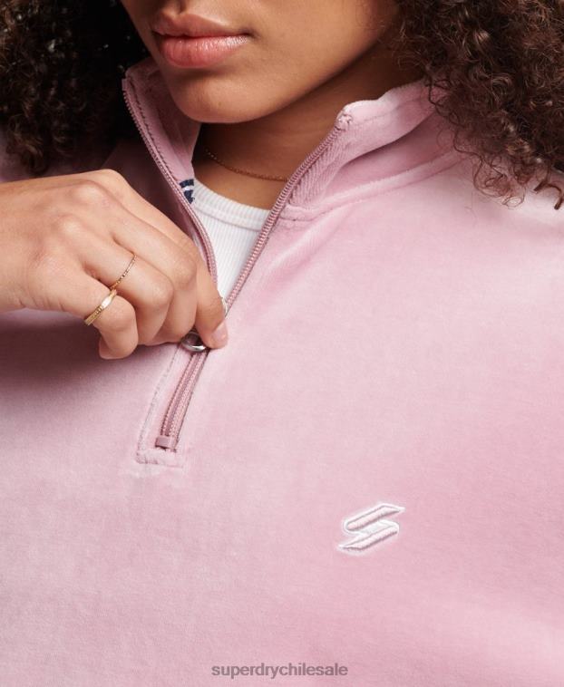 mujer Superdry rosa sudadera con cuello henley de terciopelo 2R68Z3361