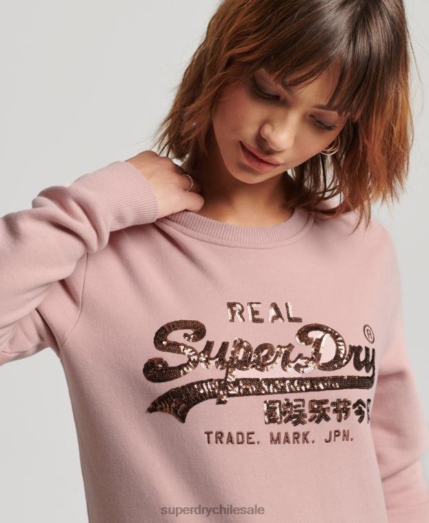 mujer Superdry rosa sudadera con cuello redondo y logo vintage 2R68Z3308