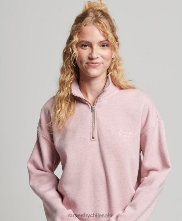 mujer Superdry rosa sudadera con cuello tunecino y logo vintage de algodón orgánico 2R68Z3404