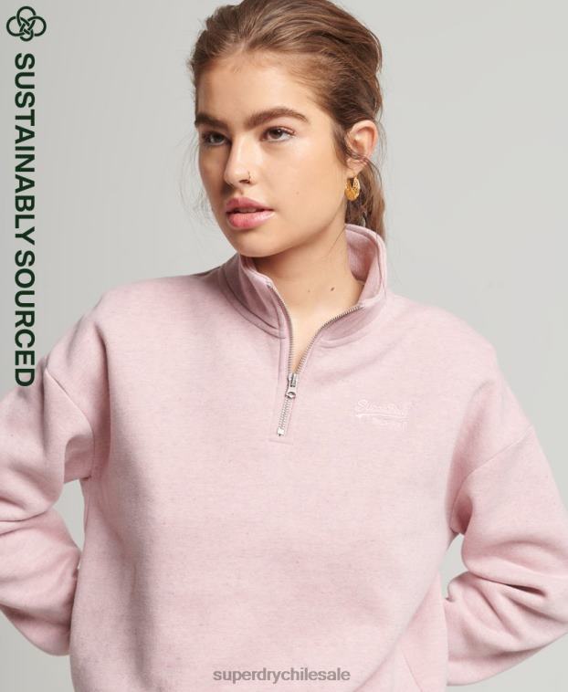 mujer Superdry rosa sudadera con cuello tunecino y logo vintage de algodón orgánico 2R68Z5886