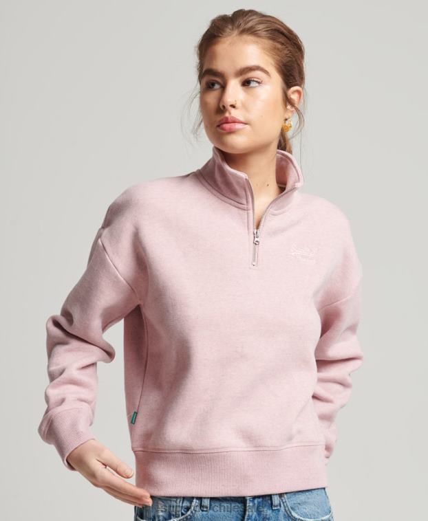 mujer Superdry rosa sudadera con cuello tunecino y logo vintage de algodón orgánico 2R68Z5886