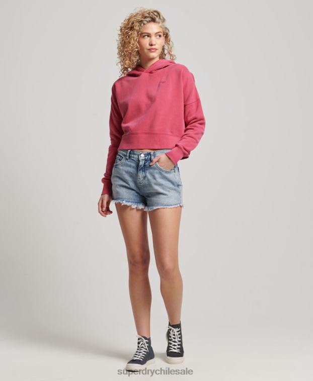 mujer Superdry rosa sudadera corta con capucha y lavado 2R68Z3353