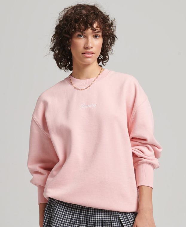 mujer Superdry rosa sudadera heritage extragrande con cuello redondo bordado 2R68Z5808