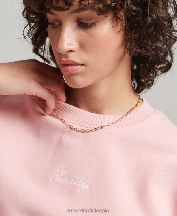 mujer Superdry rosa sudadera heritage extragrande con cuello redondo bordado 2R68Z5808