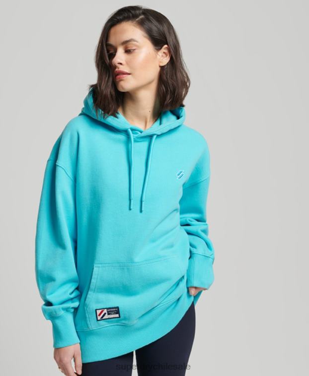 mujer Superdry turquesa código esencial sudadera con capucha extragrande 2R68Z5796