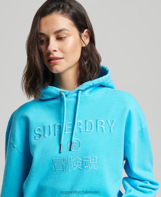 mujer Superdry turquesa sudadera con capucha extragrande teñida con logo de código 2R68Z5941
