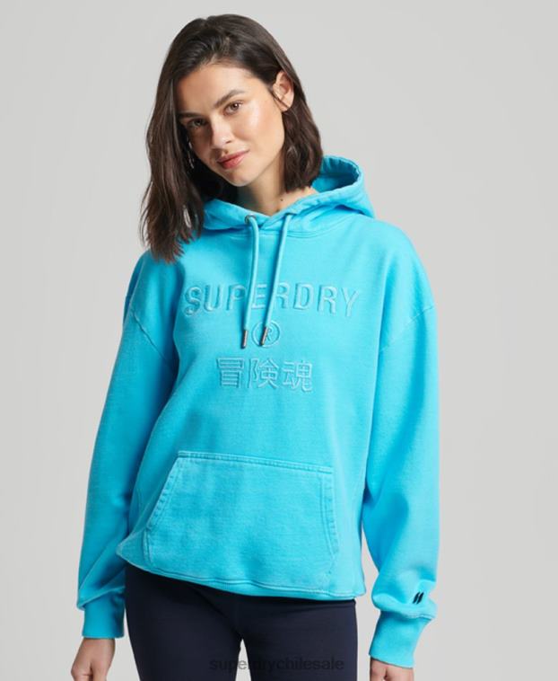 mujer Superdry turquesa sudadera con capucha extragrande teñida con logo de código 2R68Z5941