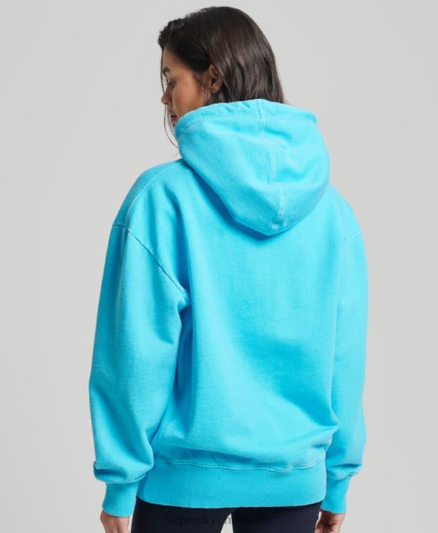 mujer Superdry turquesa sudadera con capucha extragrande teñida con logo de código 2R68Z5941