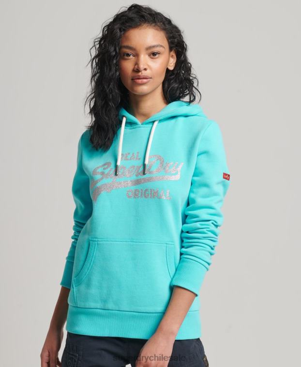 mujer Superdry turquesa sudadera con capucha y logo vintage 2R68Z3423