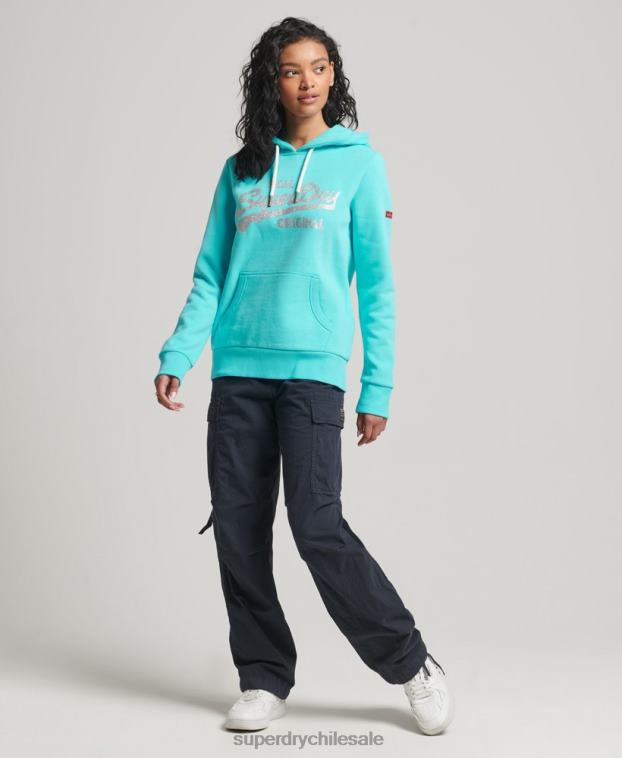 mujer Superdry turquesa sudadera con capucha y logo vintage 2R68Z3423
