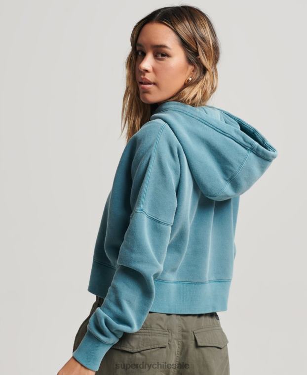 mujer Superdry turquesa sudadera corta con capucha y lavado 2R68Z3407