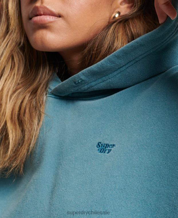 mujer Superdry turquesa sudadera corta con capucha y lavado 2R68Z3407