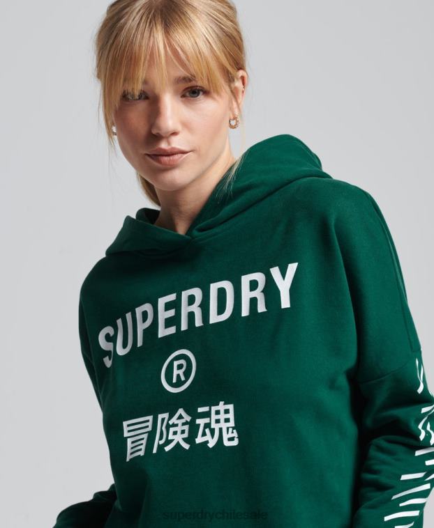 mujer Superdry verde sudadera con capucha Code Core Sport Crop Box 2R68Z5955