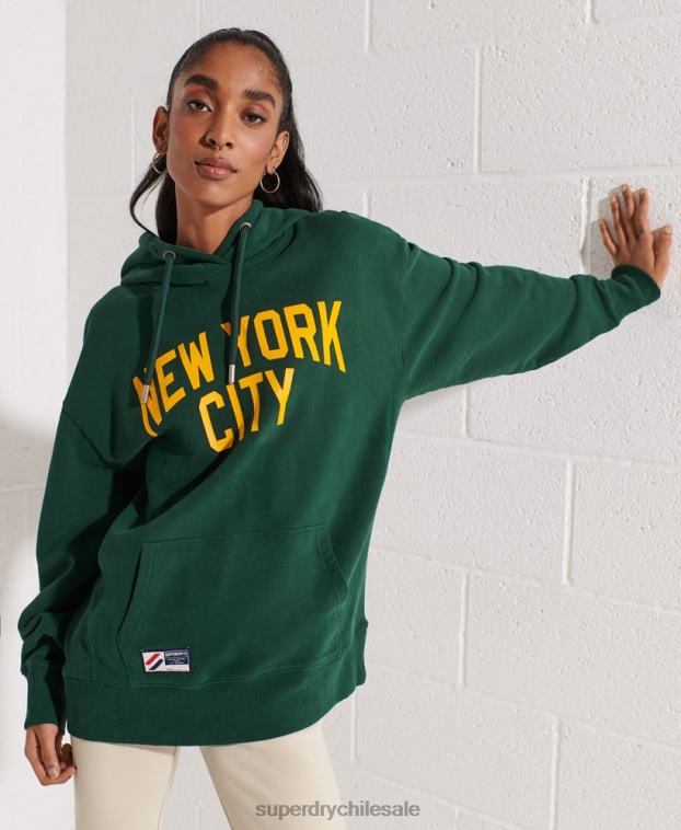 mujer Superdry verde sudadera con capucha extragrande de la universidad de la ciudad 2R68Z5993