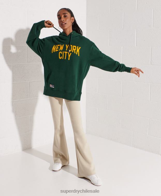 mujer Superdry verde sudadera con capucha extragrande de la universidad de la ciudad 2R68Z5993