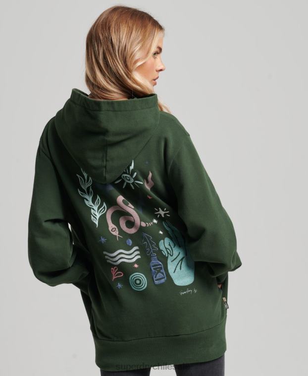 mujer Superdry verde sudadera con capucha folk nómada 2R68Z3415