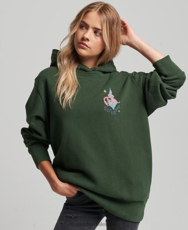 mujer Superdry verde sudadera con capucha folk nómada 2R68Z3415