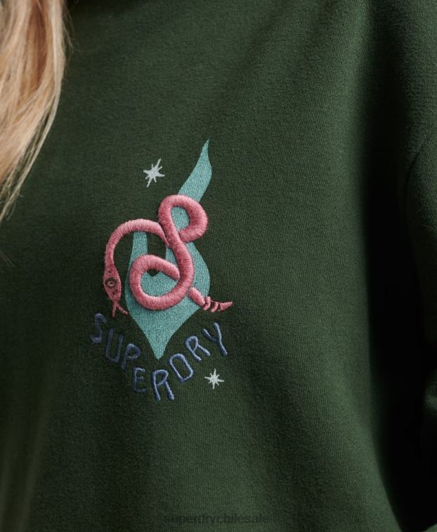 mujer Superdry verde sudadera con capucha folk nómada 2R68Z3415