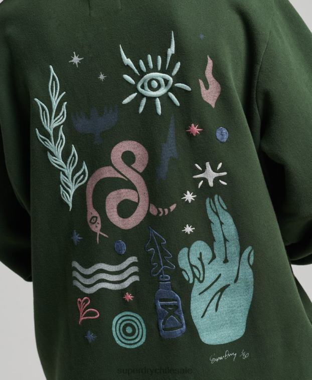 mujer Superdry verde sudadera con capucha folk nómada 2R68Z3415