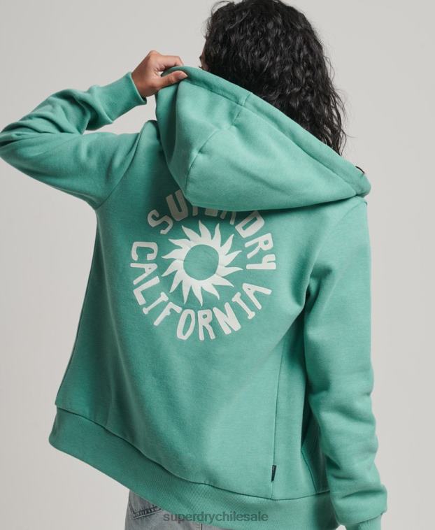 mujer Superdry verde sudadera con capucha y cremallera vintage cali 2R68Z2271