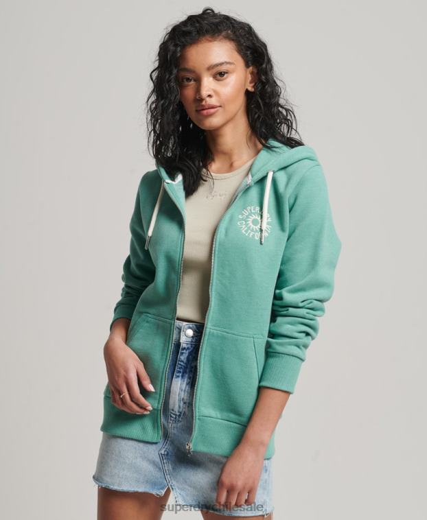 mujer Superdry verde sudadera con capucha y cremallera vintage cali 2R68Z2271