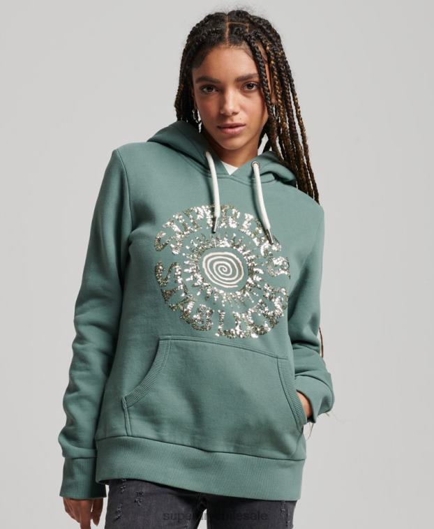 mujer Superdry verde sudadera con capucha y detalles 2R68Z2298