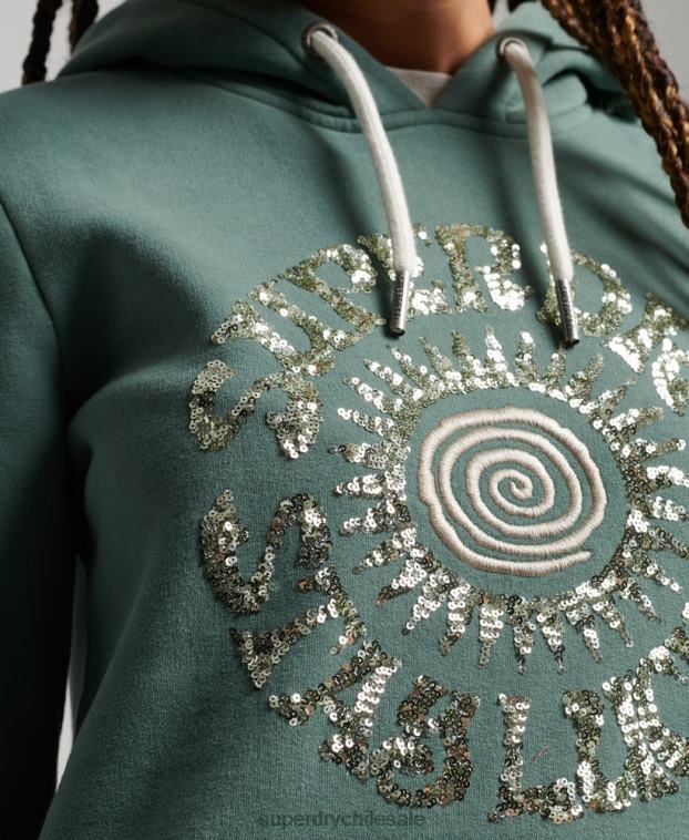 mujer Superdry verde sudadera con capucha y detalles 2R68Z2298