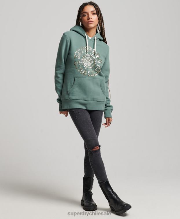 mujer Superdry verde sudadera con capucha y detalles 2R68Z2298