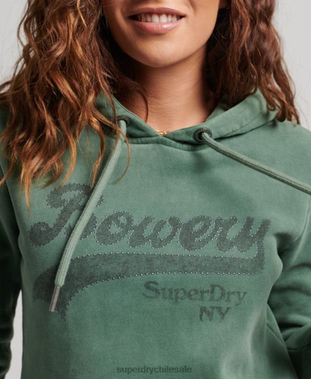 mujer Superdry verde sudadera con capucha y logo gráfico 2R68Z6074
