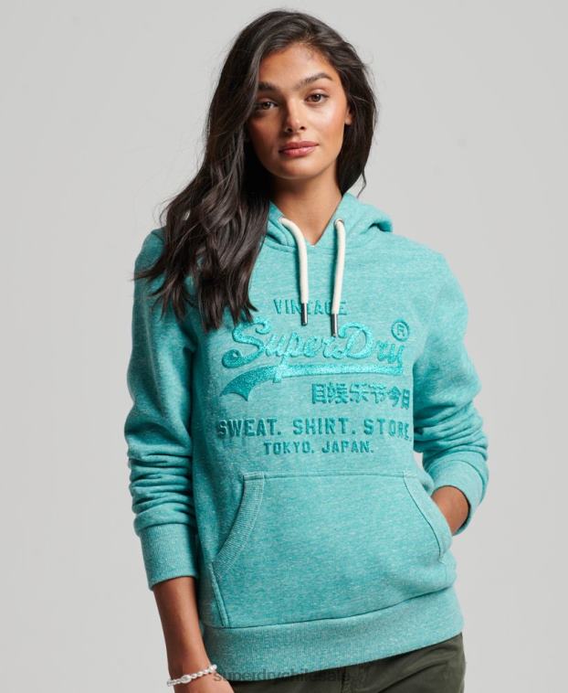 mujer Superdry verde sudadera con capucha y logo gráfico en relieve 2R68Z3419