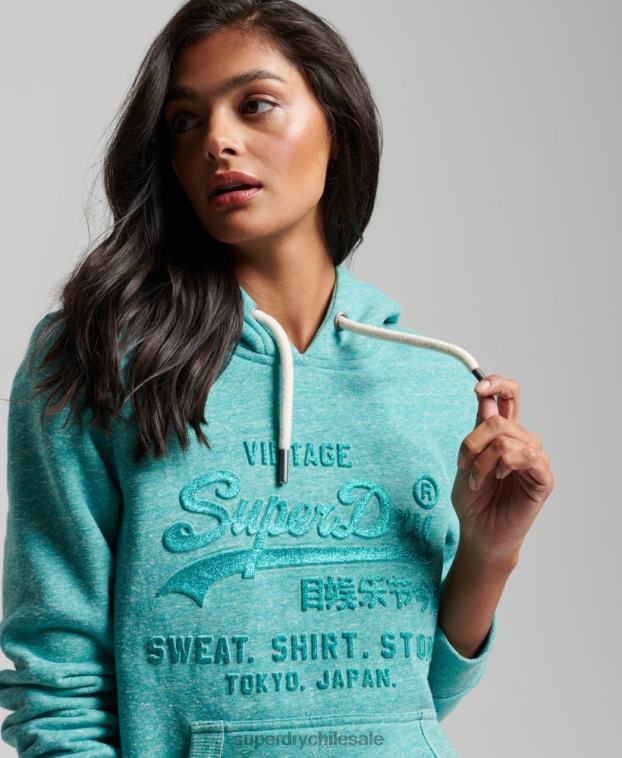 mujer Superdry verde sudadera con capucha y logo gráfico en relieve 2R68Z3419