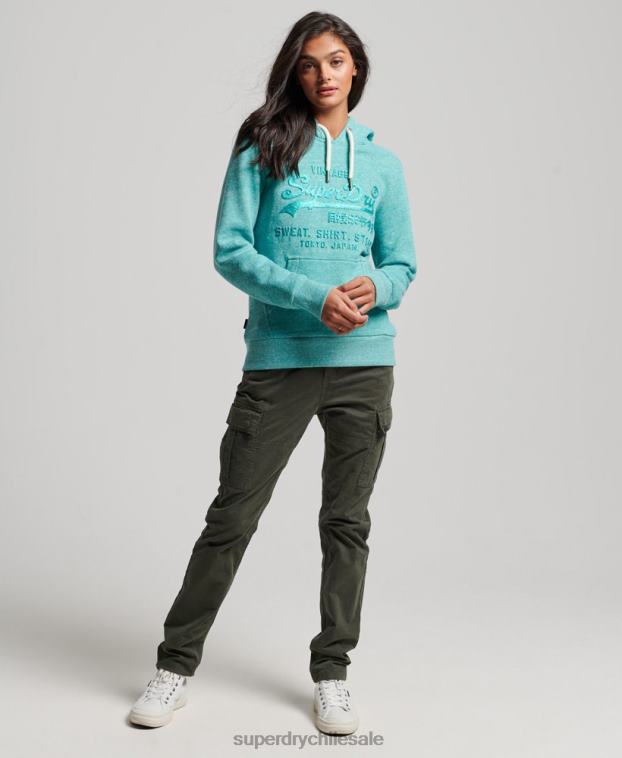mujer Superdry verde sudadera con capucha y logo gráfico en relieve 2R68Z3419