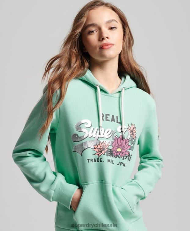 mujer Superdry verde sudadera con capucha y logo vintage 2R68Z2294