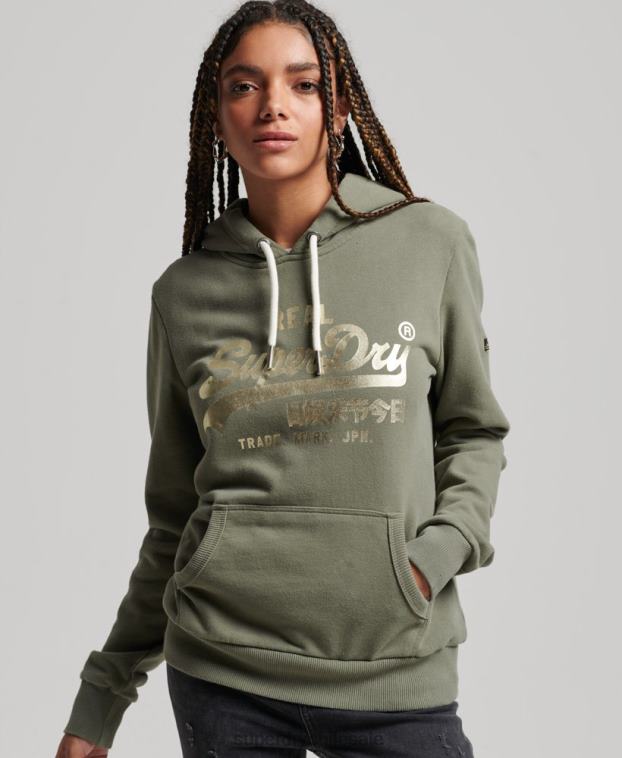 mujer Superdry verde sudadera con capucha y logo vintage 2R68Z3276