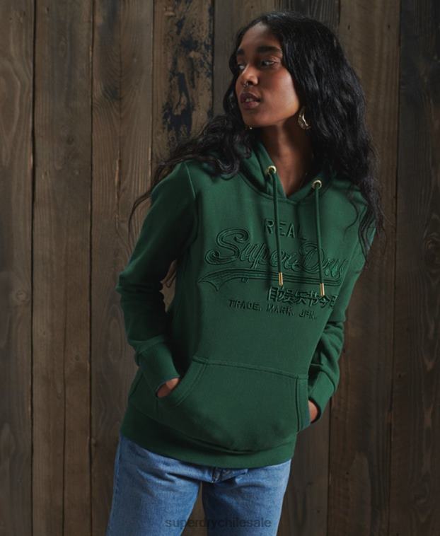 mujer Superdry verde sudadera con capucha y logo vintage bordado 2R68Z6183